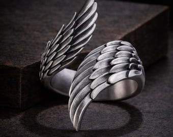 Sterling Silver Angel Wing Ring: Handmade Spiritual Jewelry