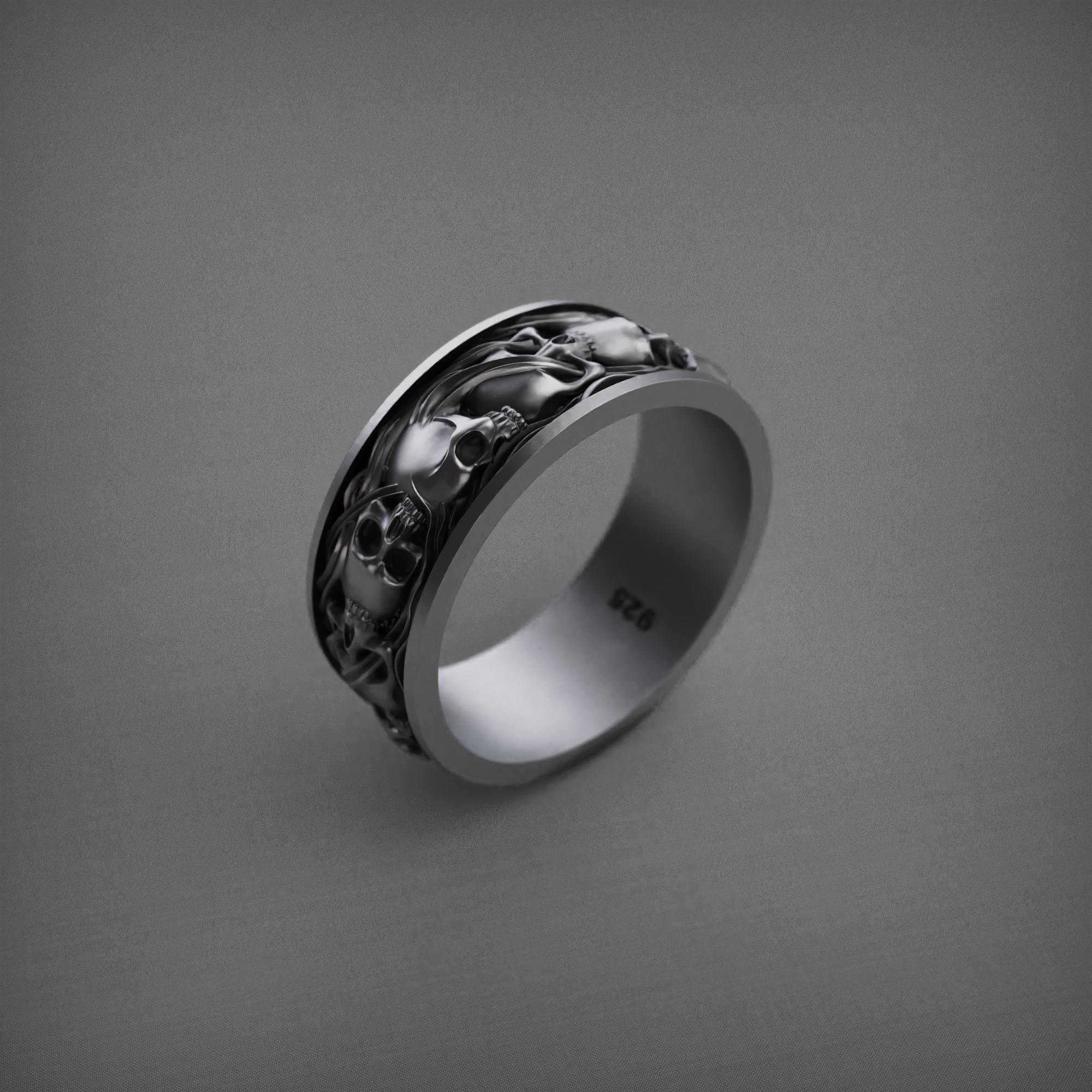 Sterlingsilber Zwei Skelett Wickel Schädel Biker Ring
