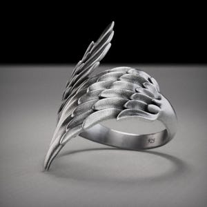 925 Sterling Silver Angel Wing Ring: Spiritual Guardian Jewelry
