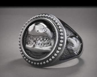 Sterling Silver Shark Ring: Handmade Gothic Predator Jewelry