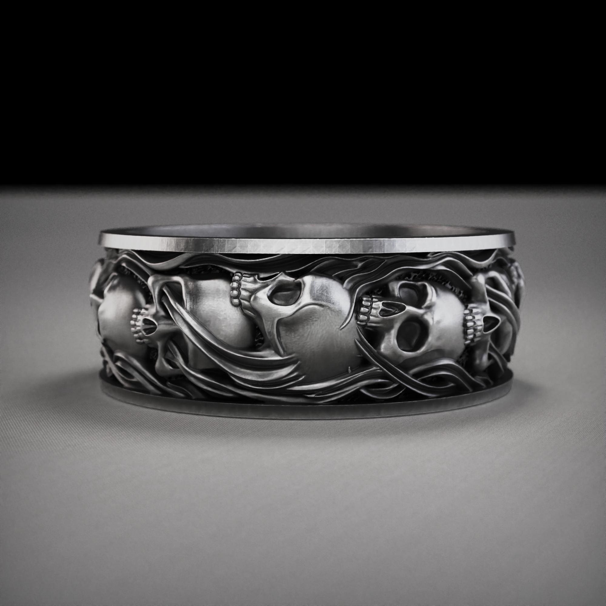 Gothic Skull Ring For Men, Handcrafted 925 Sterling Silver Skeleton Band, Dark Punk Biker Jewelry Symbolizing Strength And Rebellion