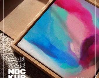 Canvas Mockup Close Up Flat, Realistic Cotton Texture, Close up Minimal Poster Wall Art, Square Painting, Zoomed In Canvas, 1:1 Ratio PSD