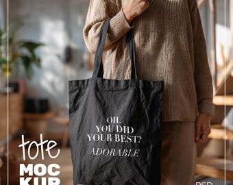 Black Canva Tote Bag Mockup, PNG Tote Bag Mockup Flatlay, Dark Tote Bag Template, Cotton Canvas Tote Bag, Black Tote, PSD Smart Layer