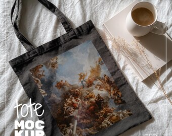 Black Canva Tote Bag Mockup, PNG Tote Bag Mockup Flatlay, Dark Tote Bag Template, Cotton Canvas Tote Bag, Black Tote, PSD Smart Layer
