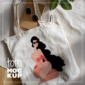 Mockup di borsa tote Printify Canva, mockup di borsa tote PNG Flatlay, modello di borsa tote semplice, borsa tote in tela di cotone, borsa tote beige, livello intelligente PSD