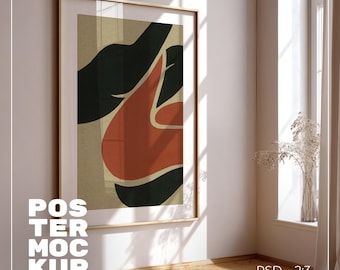 Vertical Frame Mockup 2:3 Ratio, Frame Wall Art Mockup PSD Interior Metal Frame Mockup with Reflection Digital Prints and Poster Shop Mockup