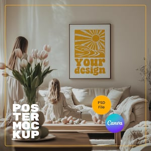 Easter Frame Mockup, Photoshop Mockup With Person, Canva Poster Mockup with Man, Realistic Poster Mockup, Canva Wall Art Template