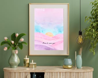 Peace Be Upon You Christian Wall Art | Pastel Sunset Watercolor Print | Scripture Digital Download | Faith Based Art| Bible Verse Wall Decor