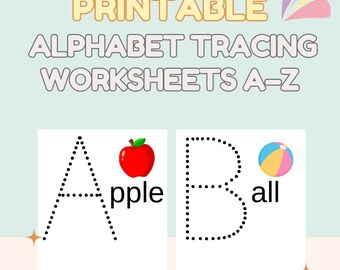 Hojas de trabajo imprimibles para trazar el alfabeto (A-Z) / Letras para preescolar para trazar / PDF divertido de aprendizaje temprano / Práctica de escritura a mano para niños