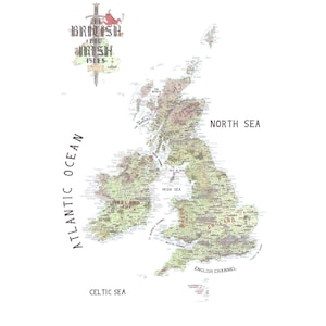 Carte dessinée à la main du Royaume-Uni, de l'Irlande et des dépendances de la Couronne
