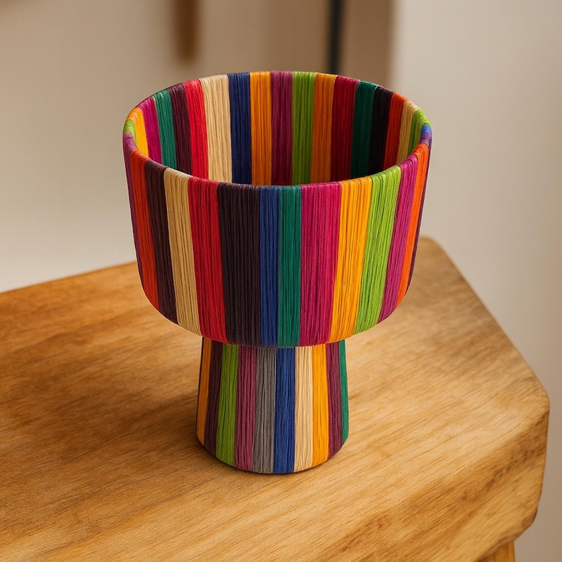 Lámpara de mesa de rafia colorida: diseño moderno y artístico para una decoración cálida y única.