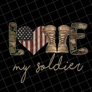 Military Army Wife T-Shirt PNG Design, I Love My Soldier USA Camo Flag Graphic for Sublimation, Patriotic Veteran Gift Digital Download