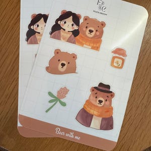 Adesivi "porta con me", orso e bambina illustrati, adesivi teneri e carini, cancelleria morbida, creazione originale
