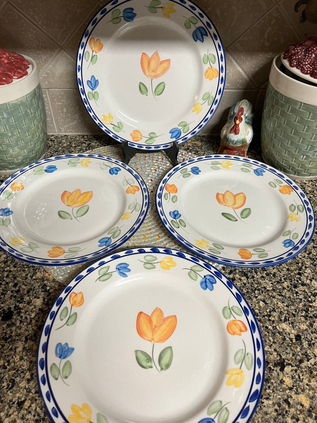 Vintage Montgomery Wards Tulip Dinner Plate Set 4 Pieces Birthday Gift