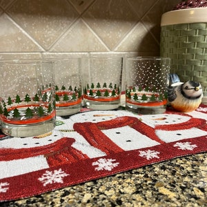 Vintage Libby Glass Christmas Tree Double Old Fashioned Set 4 Pieces Christmas Gift Housewarming Gift Christmas Glassware Friendship Gift