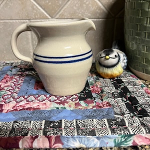 Vintage Stoneware Creamer Blue Band Design Syrup Pitcher Housewarming Gift Birthday Gift Friendship Gift Office Gift Wedding Gift