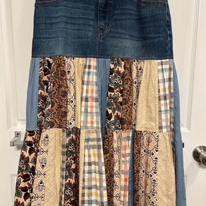 Repurposed Denim Skirt Lizzie Style Boho Skirt Denim Skirt Hippie Skirt Flared Skirt Birthday Gift Christmas Gift Friendship Gift Size 10