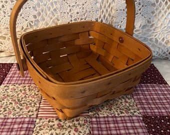 Vintage Longaberger Basket Small Square Basket with Pivoting Handle Wooden Basket  Birthday Gift Housewarming Gift Christmas Gift