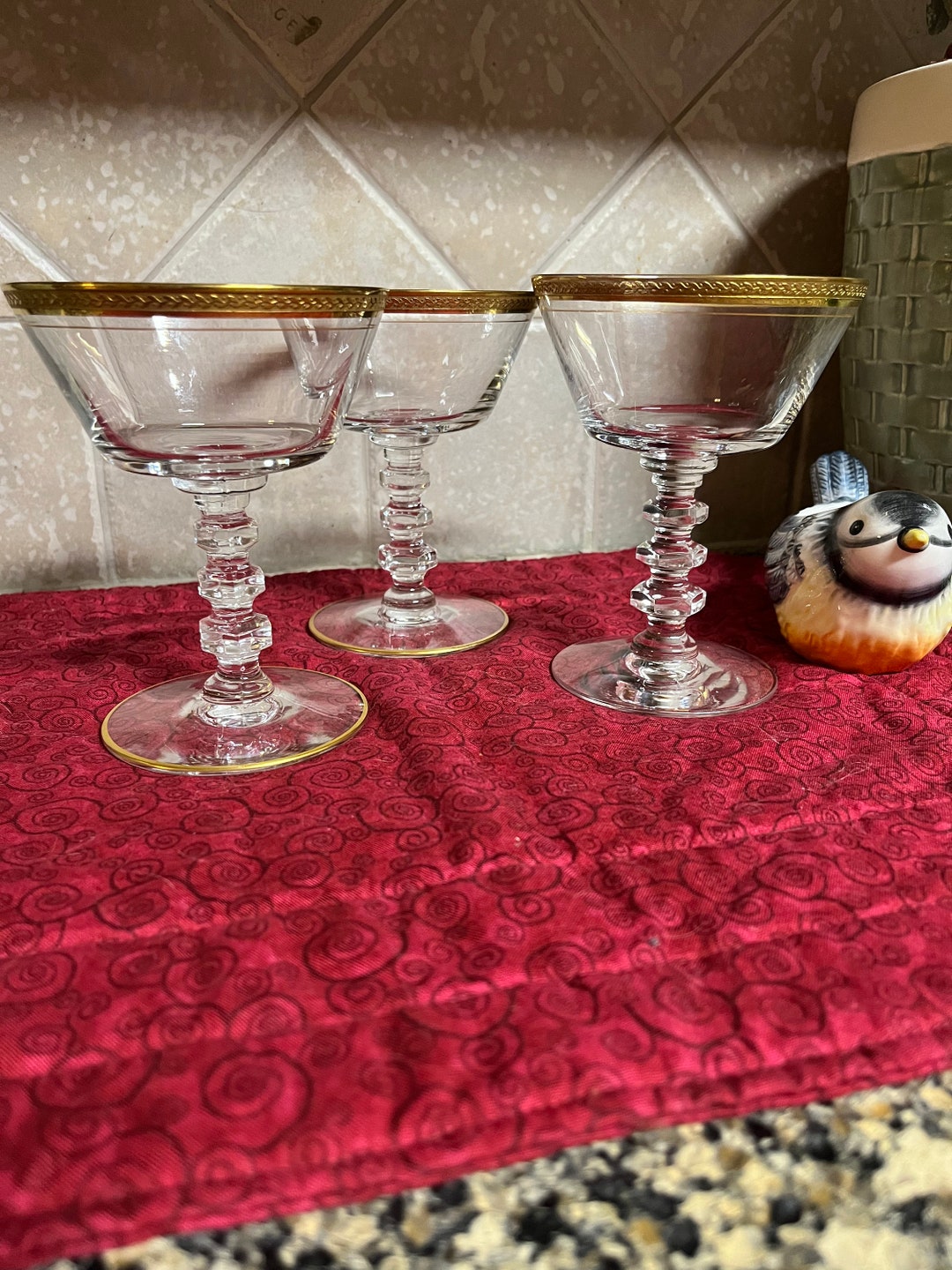 Vintage 3 Piece Set of Tiffinfranciscan Pedestal Sherbet Cups Wedding