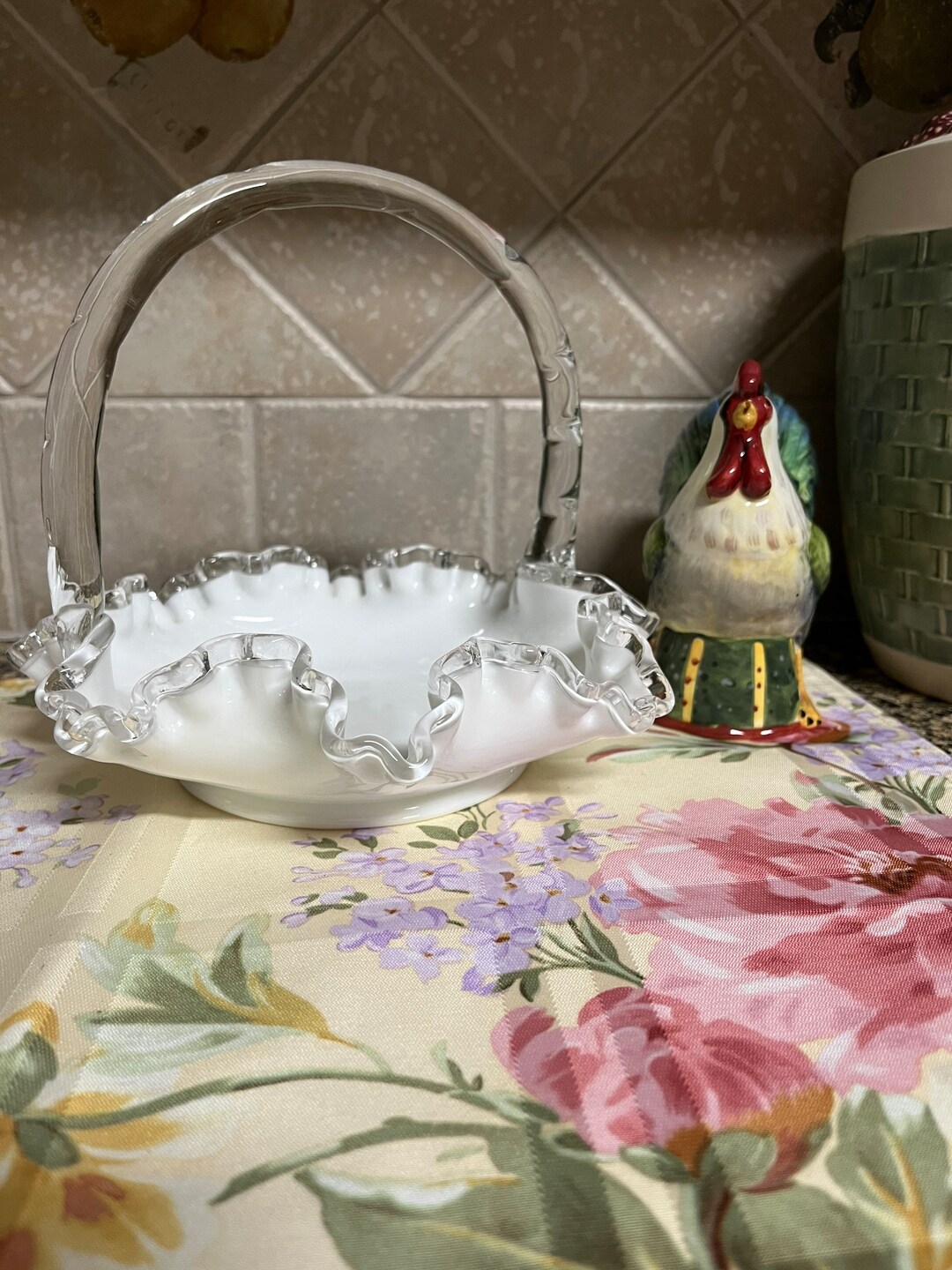 Vintage Fenton Silver Crest Basket Glass Basket Decorative Etsy