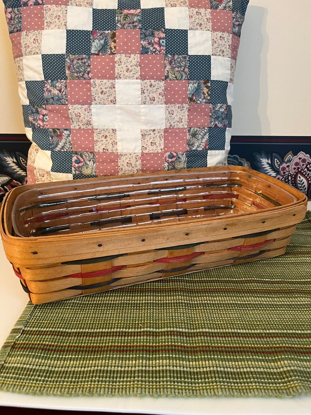 Vintage Longaberger Bread Basket With Plastic Liner Wood Woven Basket Friendship Gift Wedding