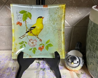 Vintage Goldfinch Bread and Butter Plate Square Glass Plate Candy Dish  Housewarming Gift Birthday Gift Friendship Gift Christmas Gift
