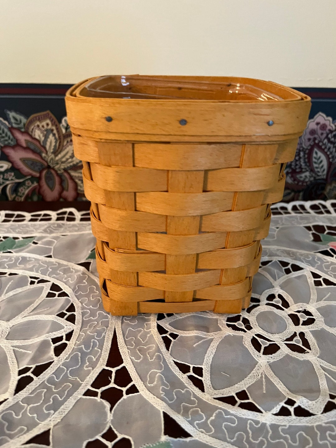 Vintage Longaberger Square Wooden Basket Friendship Gift Country Home