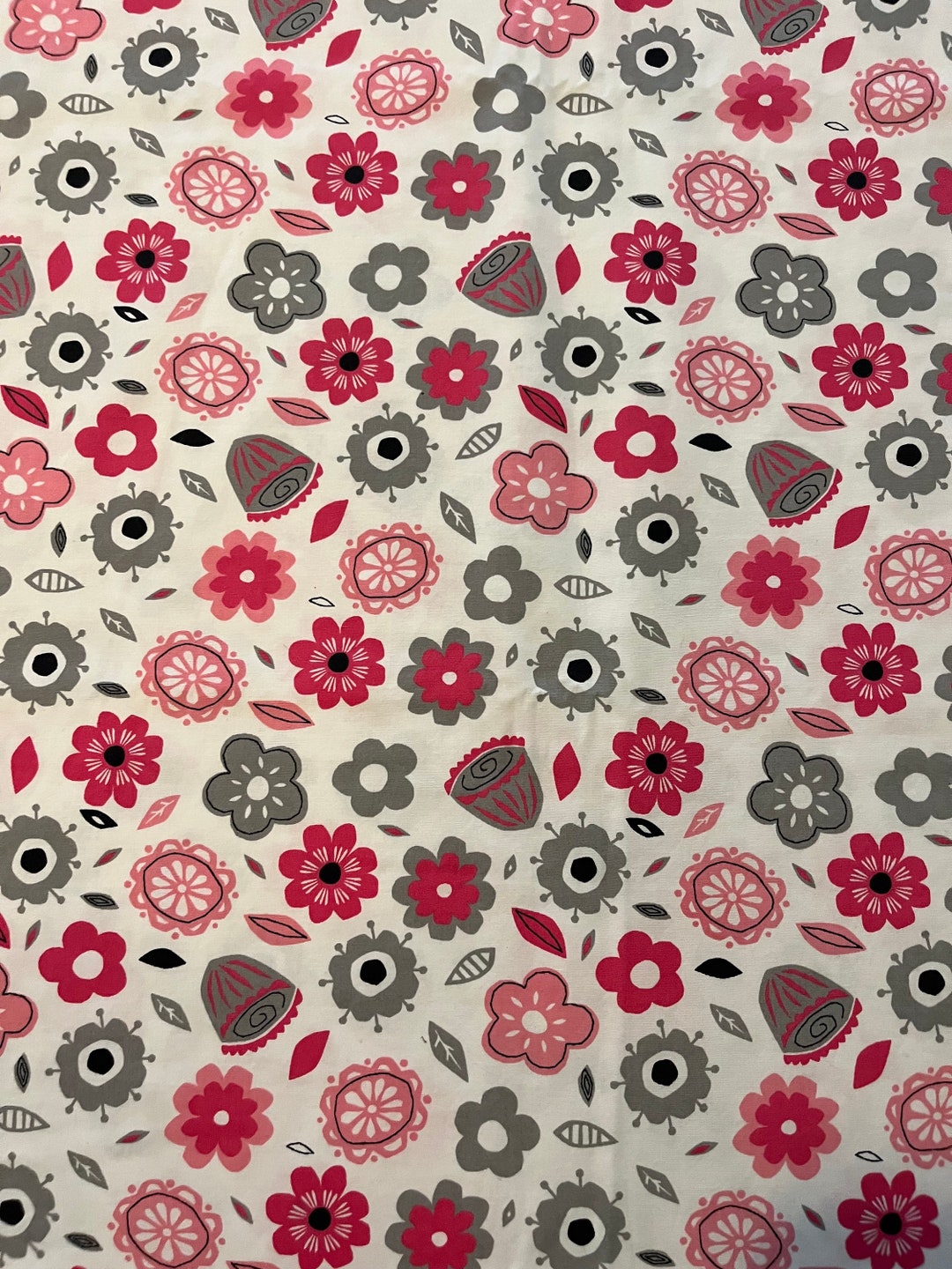 Joann Fabrics Pink and Gray Flower Fabric 2 7/8 Yards X 43 Wide Fabric
