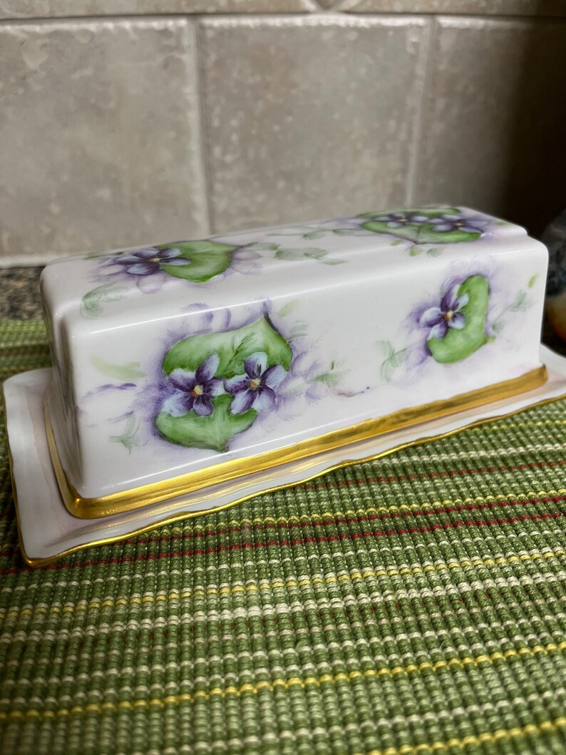 Vintage Hand Painted Butter Dish Violets Butter Dish Stick Etsy