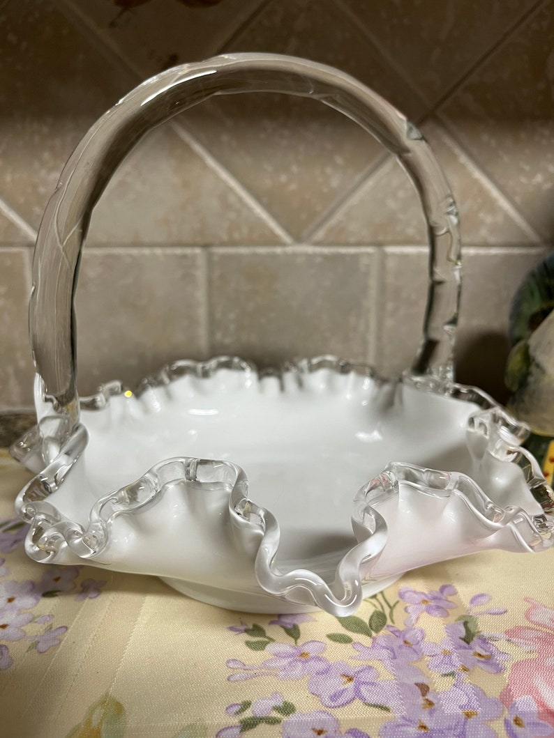Vintage Fenton Silver Crest Basket Glass Basket Decorative Etsy