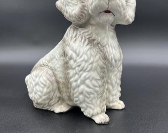 Vintage White & Gray Poodle Planter, Dog Succulent Pot