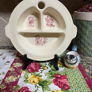 Vintage Baby Warming Dish: Pink Baby Girl Plate with Teddy Bear Design