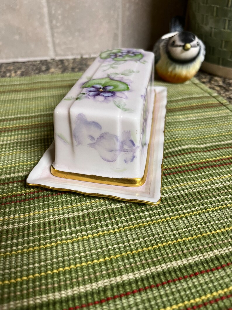 Vintage Hand Painted Butter Dish Violets Butter Dish Stick Etsy