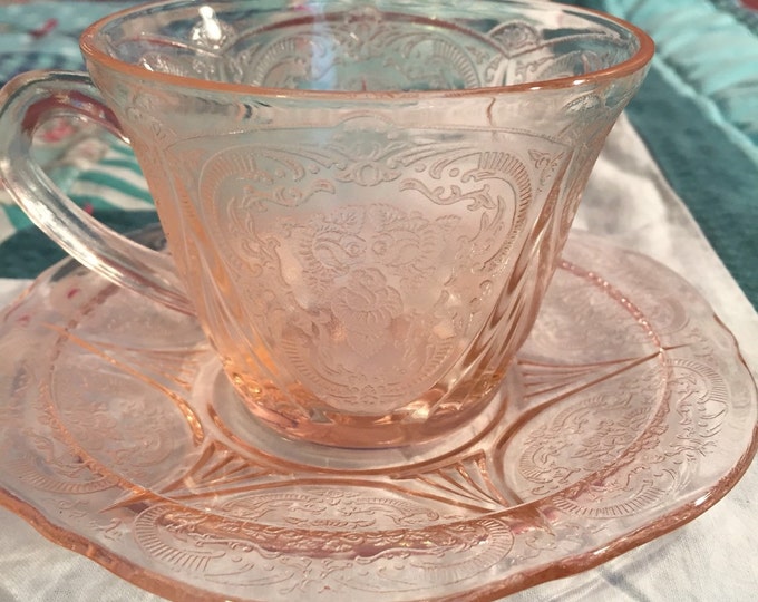 Vintage Pink Depression Glass 2 Piece Tea Cup Set Royal Lace Etsy