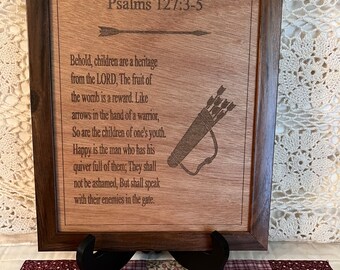 Hand Crafted Psalms 127:3-5 Laser Art Picture Motifs and Verbiage Religious Artwork Birthday Gift Friendship Gift Housewarming Gift