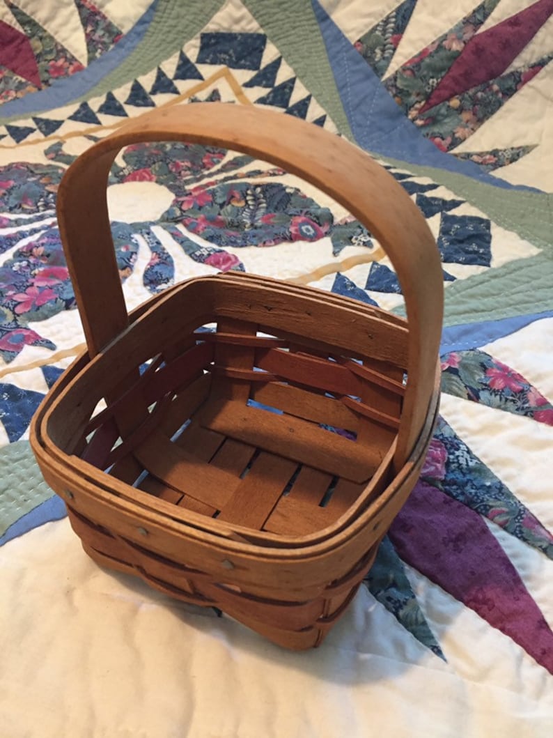 Vintage Longeberger Small Wooden Basket With Handle Easter Basket Made in The USA Red Trim Basket