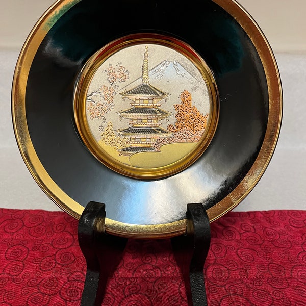 Vintage Chokin Decorative Plate Asian House Black Rim Wedding Gift Friendship Gift Birthday Gift Housewarming Gift