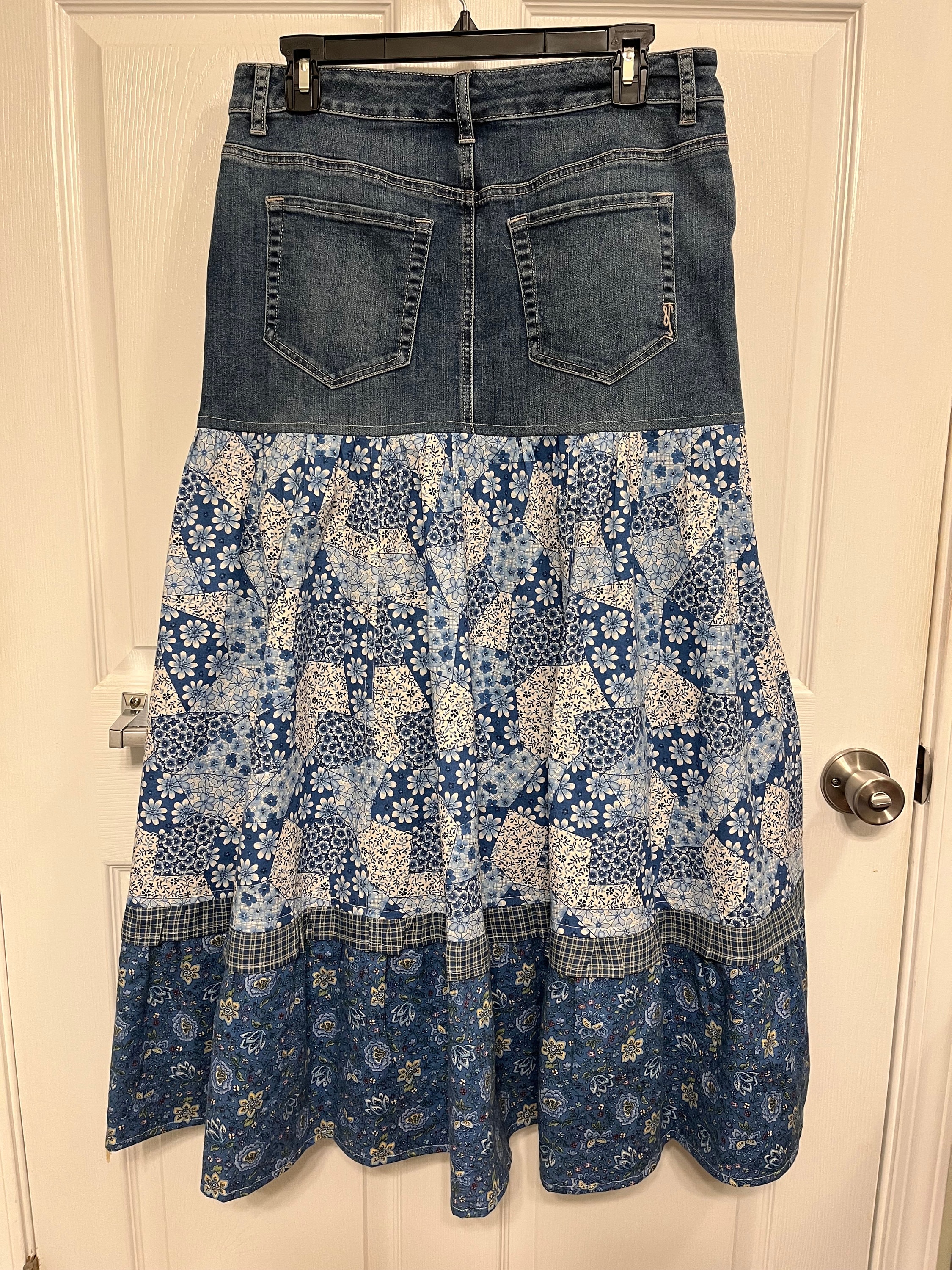 MADAME MELEK Women's Blue Denim Skirt Long Denim Skirt with Side Deep Slit  Detail - Trendyol