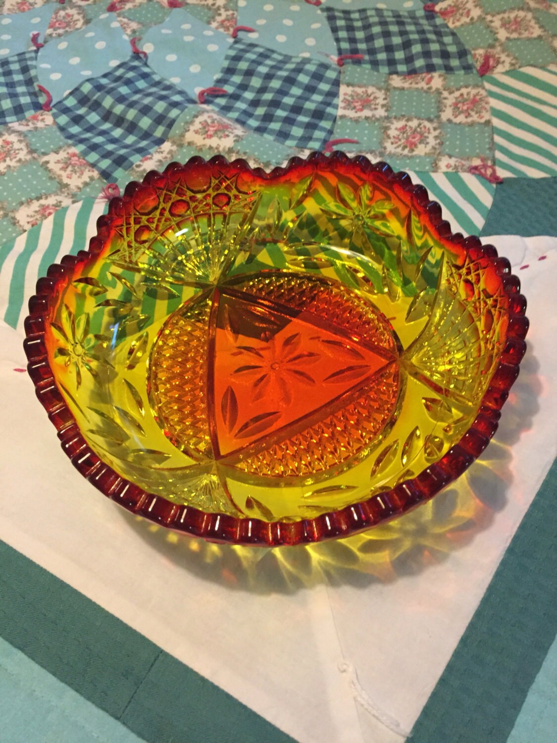 Vintage Heavy Red and Yellow Glass Serving or Decorative Bowl Etsy