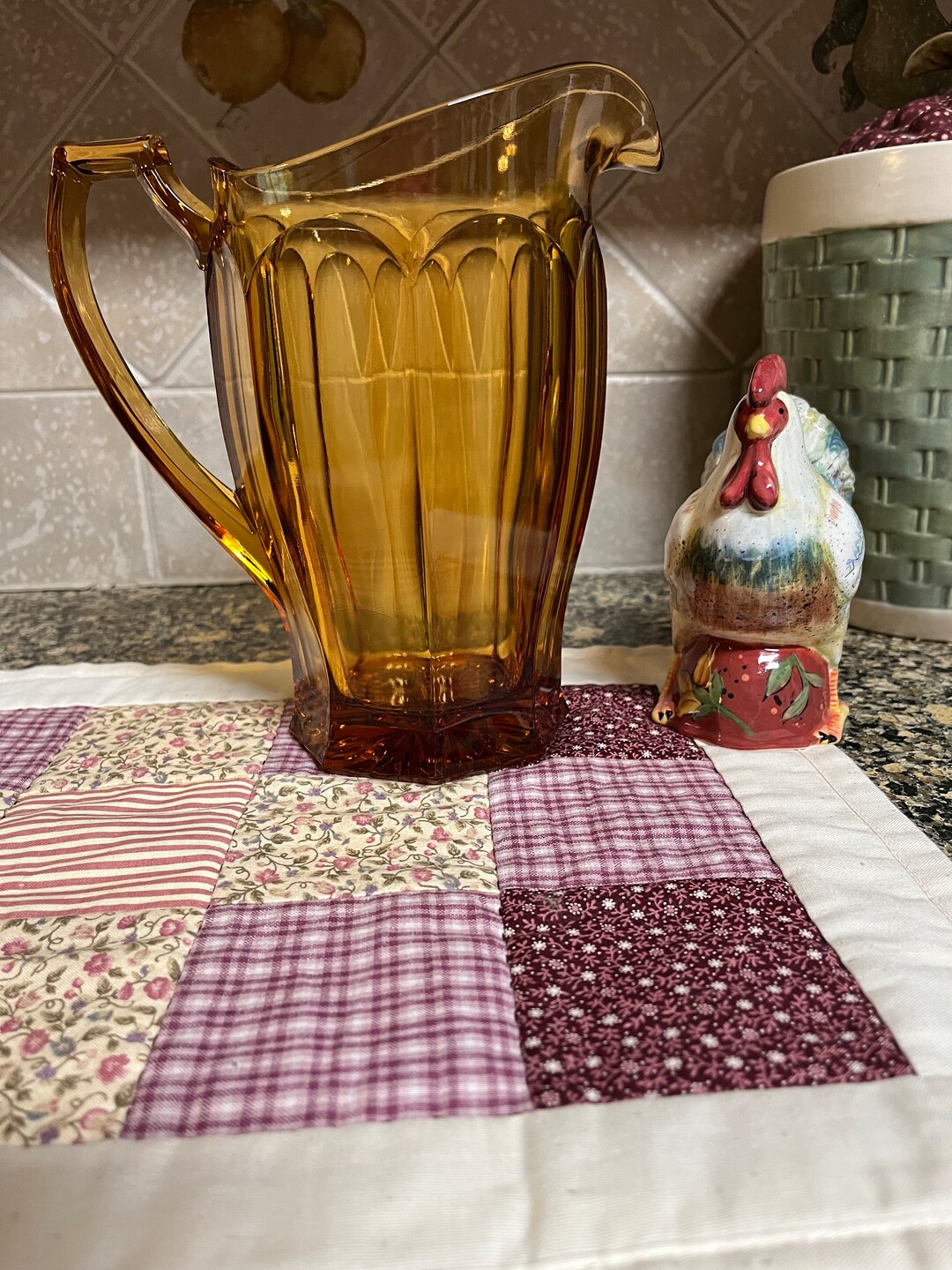 Vintage Westmoreland 1776 Golden Sunset Amber Glass Pitcher Water Pitcher Tea Pitcher Lemonade