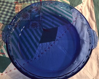 Vintage Cobalt Blue Pyrex Pie Plate with Handles Made in The USA