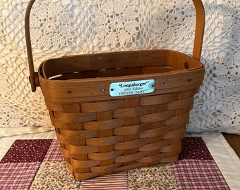 Vintage Longaberger 1995 Dresden Basket  Rectangular Basket With Pivoting Handle Wooden Basket  Birthday Gift Housewarming Gift