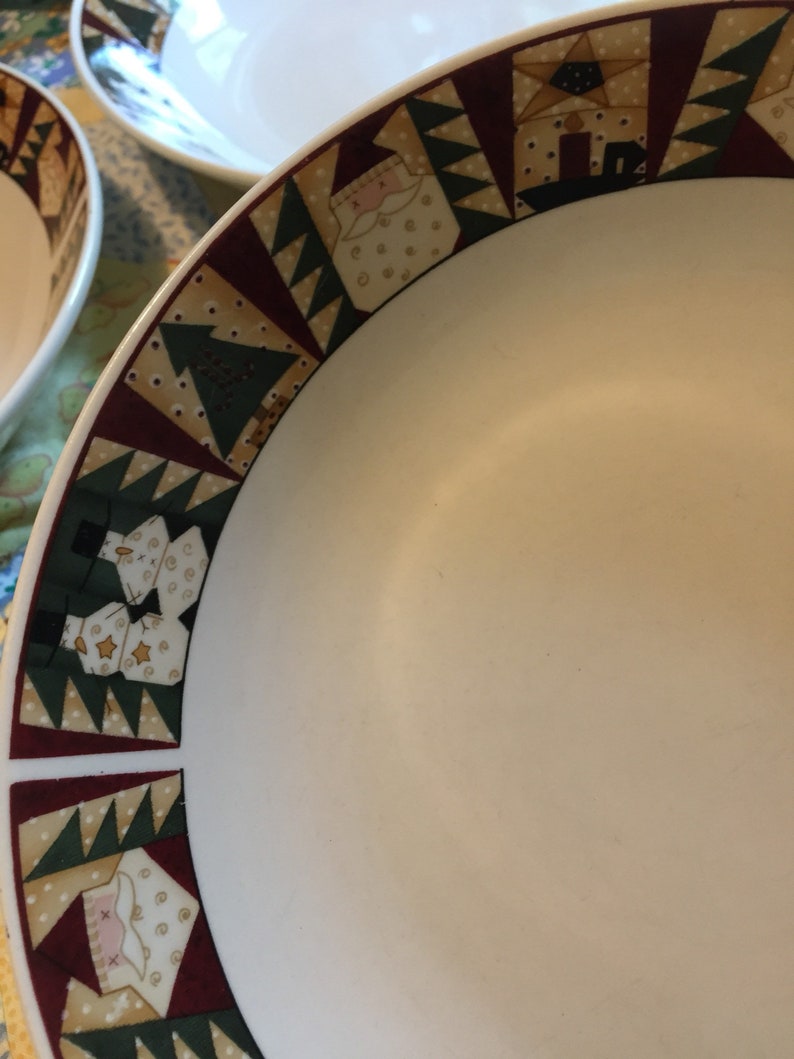 Vintage Christmas Patch 6 Piece Soup or Salad Bowl Set Leslie Beck Sakura Majesticware