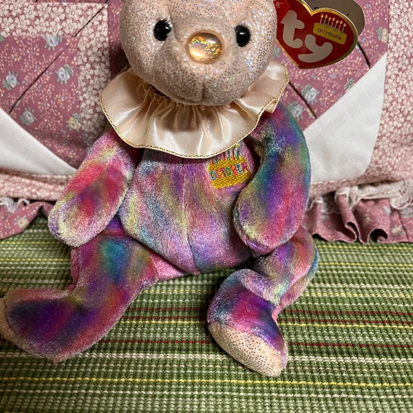 Vintage TY Beanie Baby October Happy Birthday Teddy Bear Stuffed Animal Made in 2001 Friendship Gift Birthday Gift