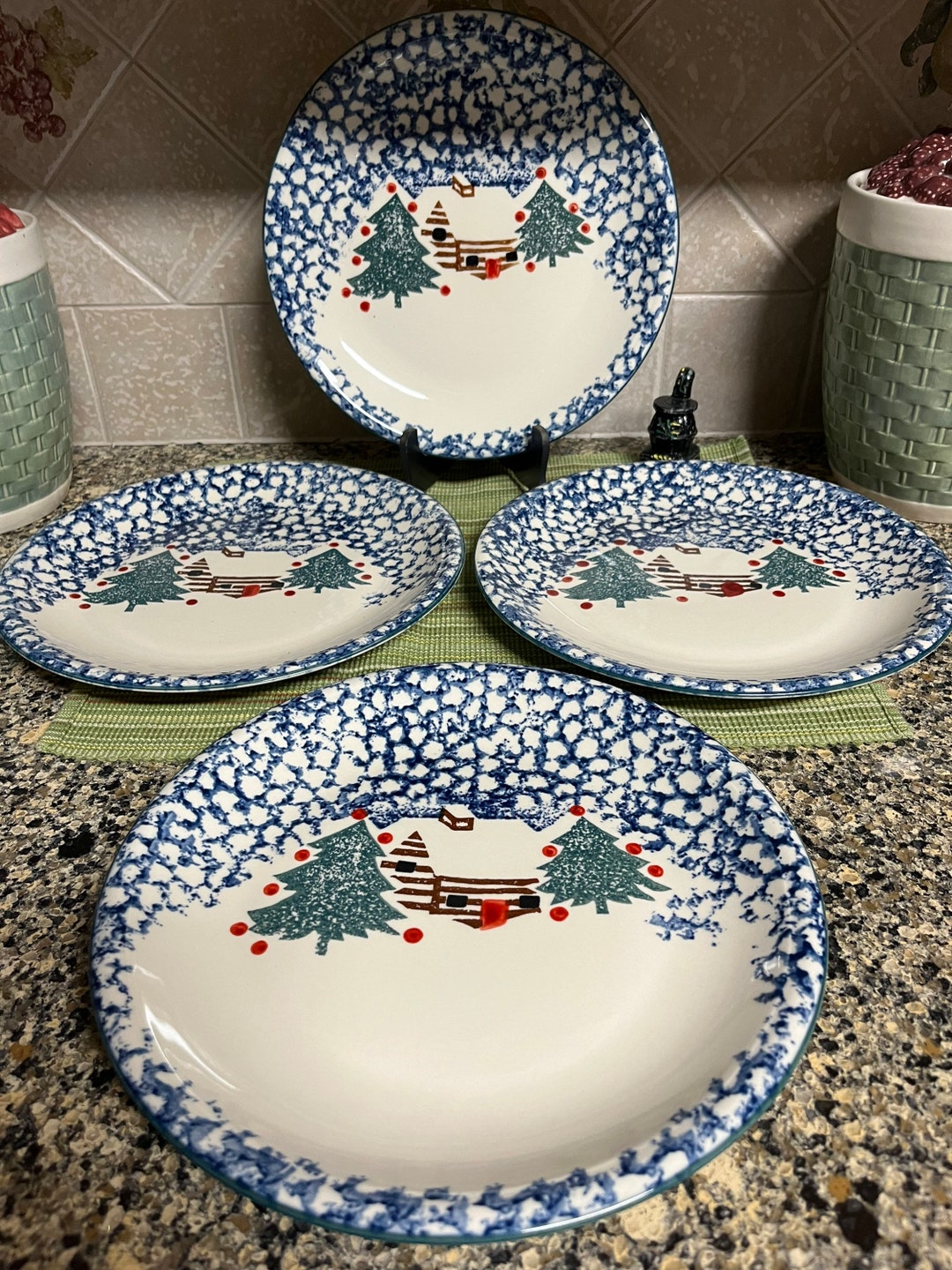 Vintage Tienshan Cabin in the Snow Dinner Plate Set (4 Pieces)