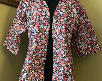 Jacket Fit N Flare Light Weight Cover Up Purple and Pink Print Floral Fabric Ladies Size Large Friendship Gift Birthday Gift Christmas Gift