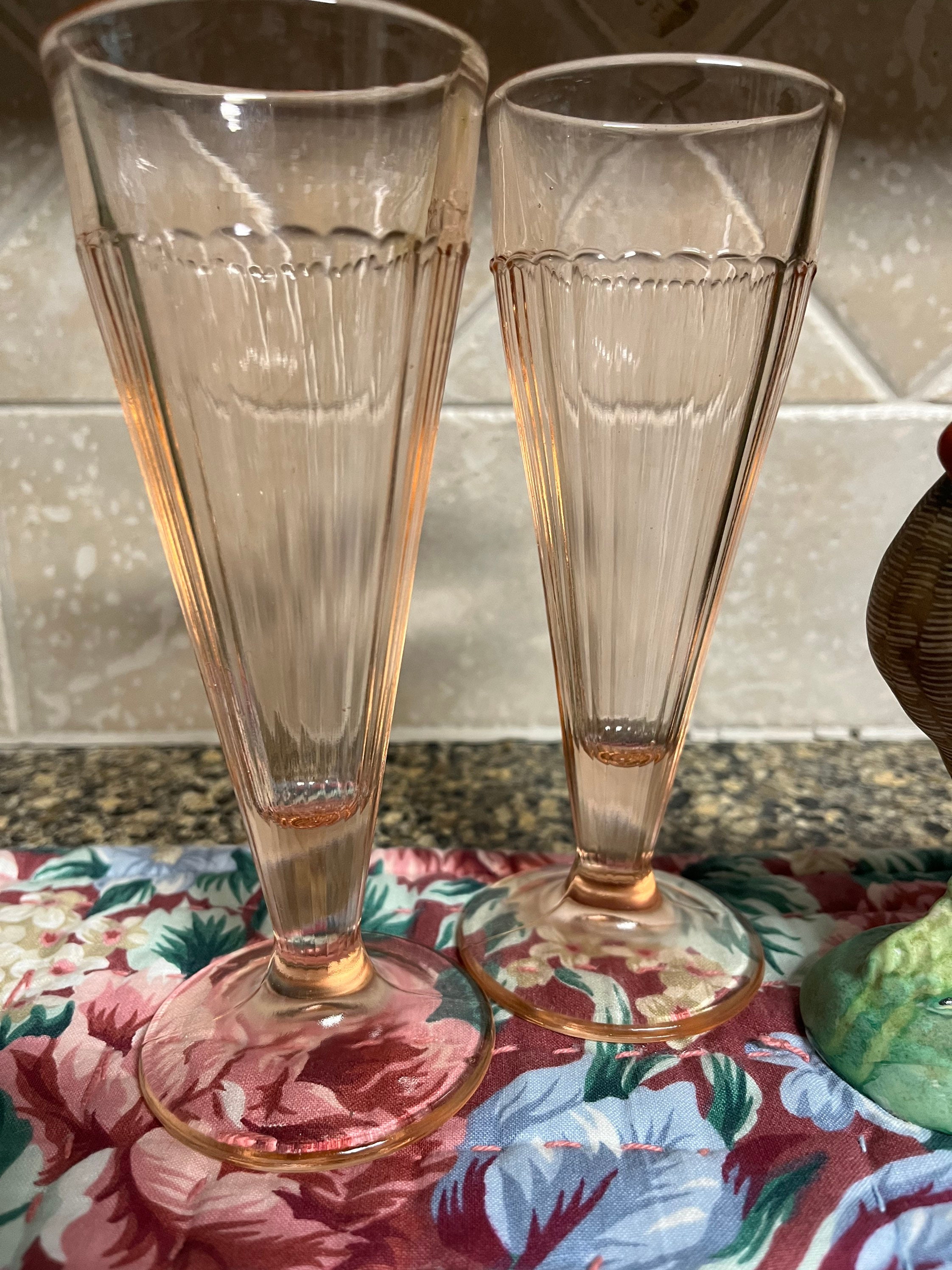Vintage Depression Glass Pink Ribbed Ice Cream Soda Glasses 2 Set Friendship Gift Wedding Gift Housewarming Gift Birthday Gift