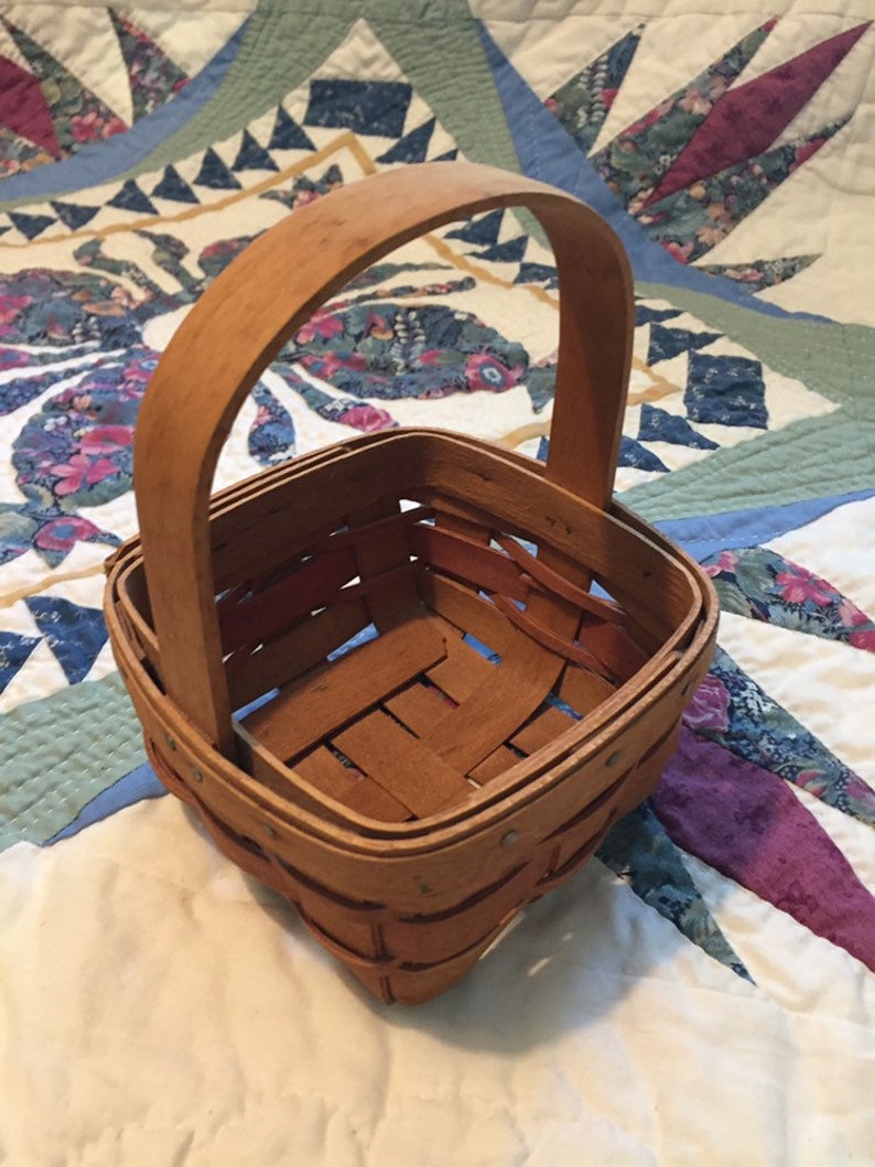 Vintage Longeberger Small Wooden Basket With Handle Easter Basket Made in The USA Red Trim Basket