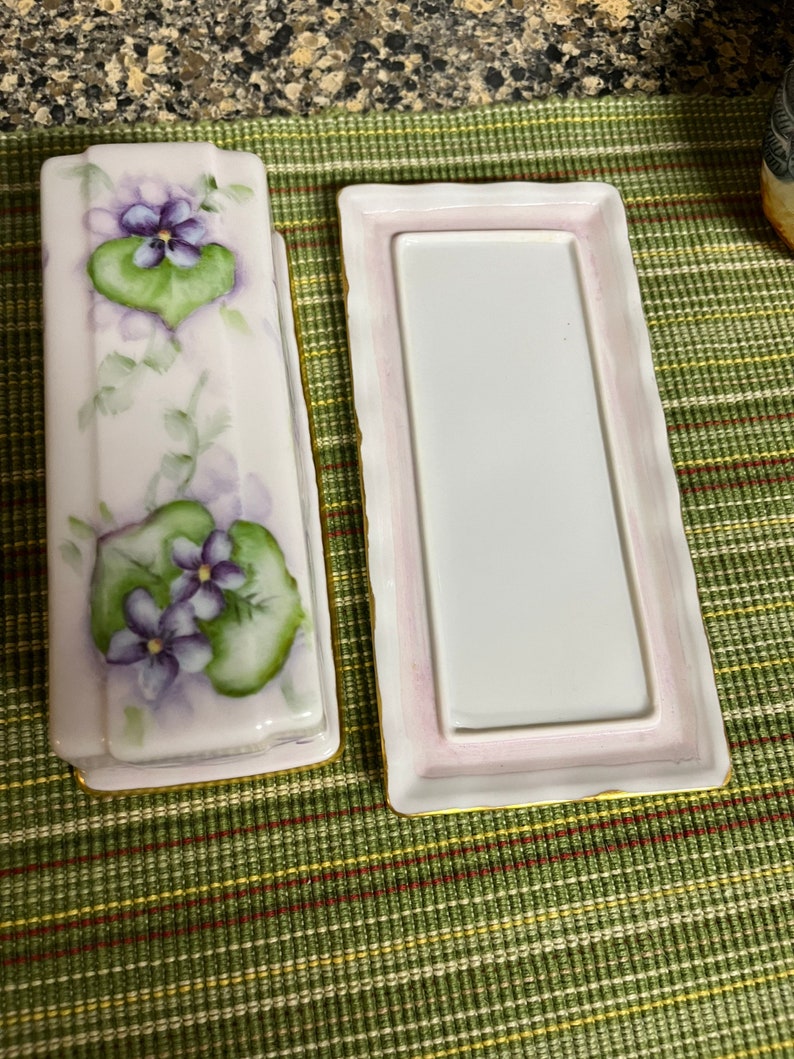 Vintage Hand Painted Butter Dish Violets Butter Dish Stick Etsy