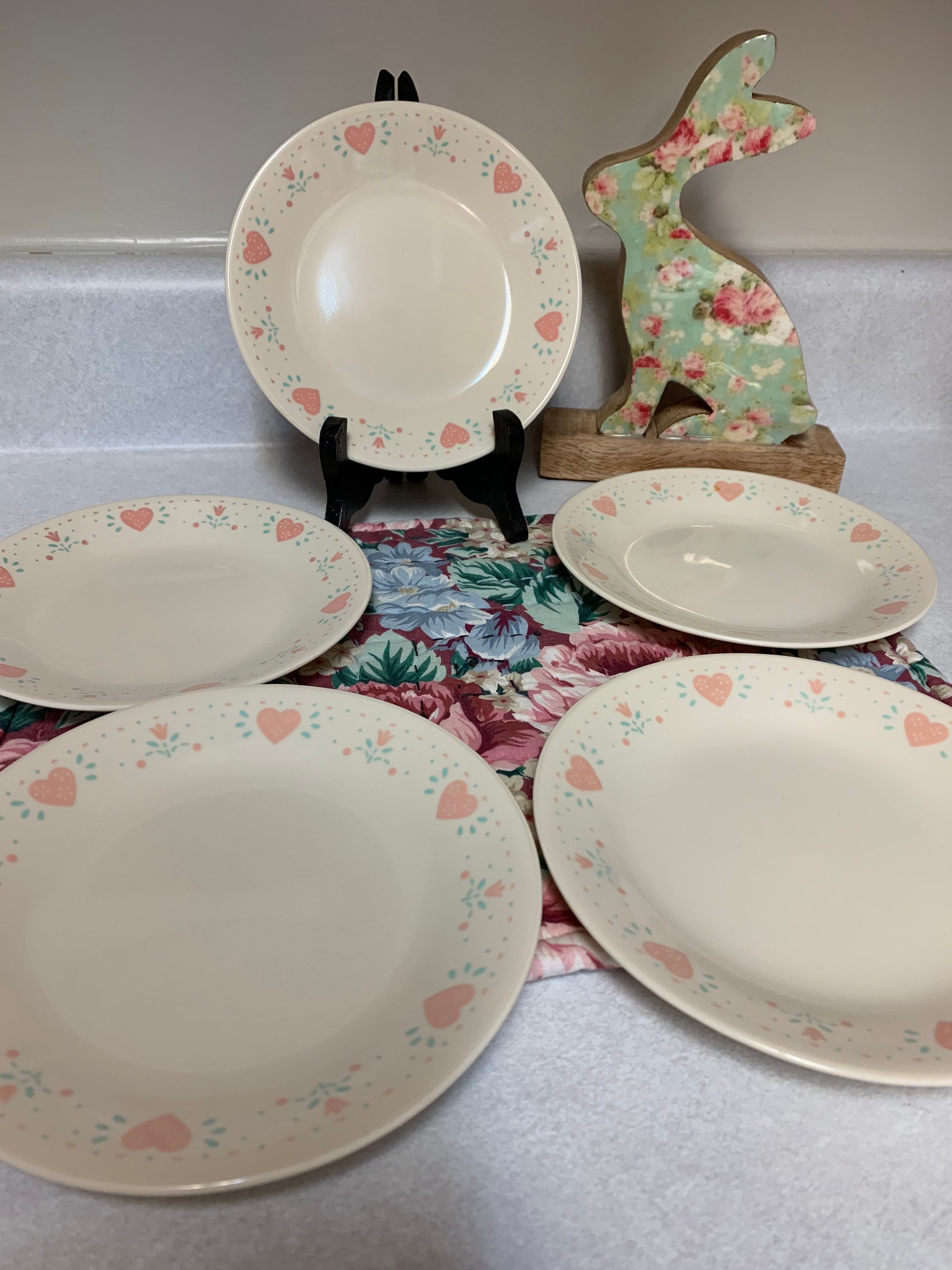 Vintage Corelle Forever Yours 5 Piece Set Of Dessert Plates Replacement China Friendship Gift Valentines Gift Wedding Housewarming Gift